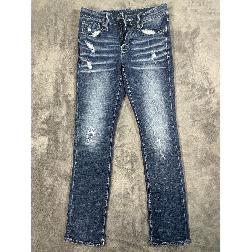 BKE Jake Straight Distressed Jeans 29x34 Blue Heavy Wash Denim